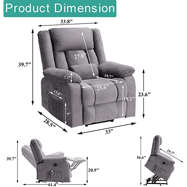 BINGTOO Power Lift Recliner Chair with Massage and Heat, Electric Fabric Vibration Massage Sofa for Elderly/Adult for Living Room
