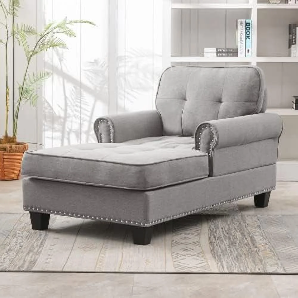 NLIBOOMLife Chaise Lounge Sofa Couch Linen Chaise Sofa Bed Bench with Tufted Back  Mid-Century Sleeper Sofa Chair Bed for Small