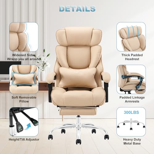 COLAMY Big and Tall Office Chair 500lbs-Heavy Duty Leather Computer Executive Desk Chair with Wide Seat, Adjustable headrest, Lumbar Support-Black