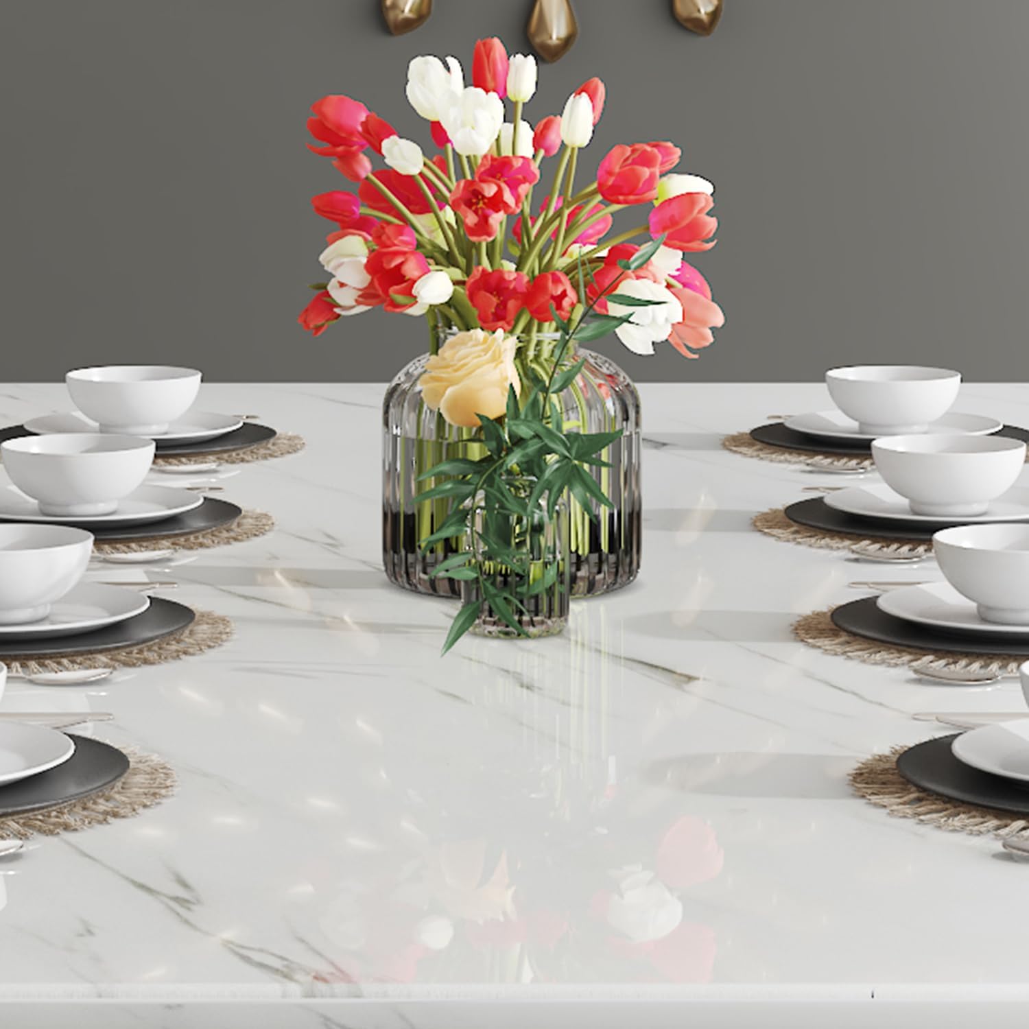 79 Inch Faux Marble Dining Table, White Rectangular Kitchen Dining Table, 1.8 Inch Thick Mid Century Modern Dining Table