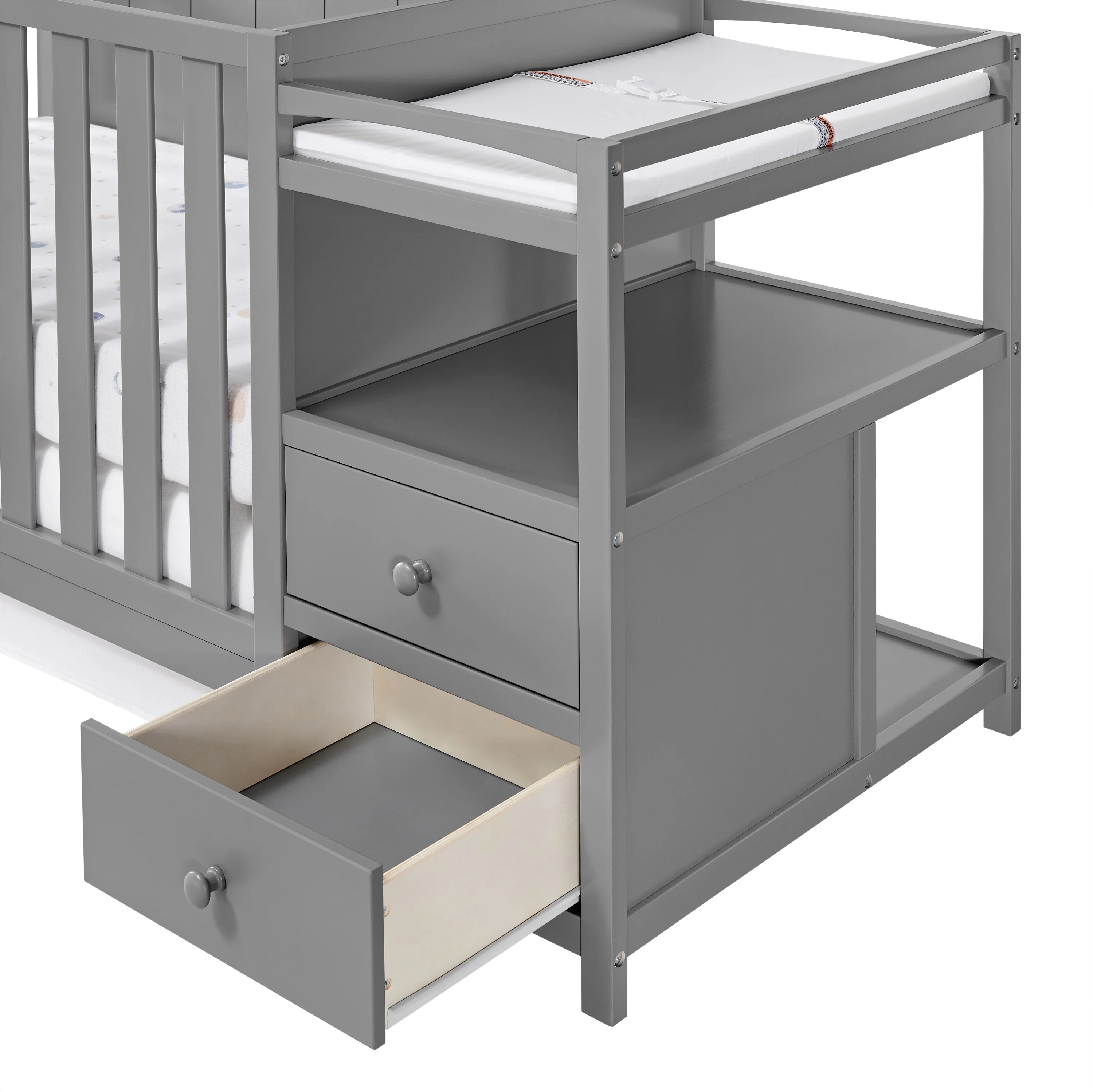 Oxford Baby Pearson 4-in-1 Convertible Crib & Changing Station, Dove Gray, GREENGUARD Gold Certified, Wooden Crib