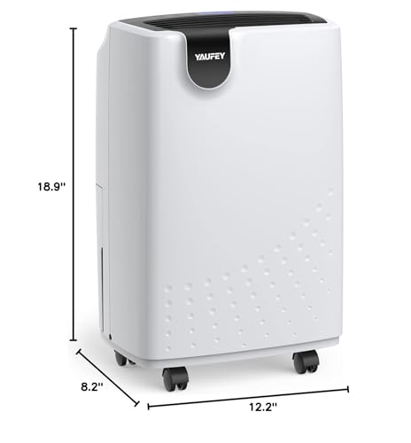 Yaufey 2500 Sq. Ft Home Dehumidifier for Medium to Large Rooms and Basements with Auto or Manual Drainage, 0.48 Gallon Water Tank Capacity