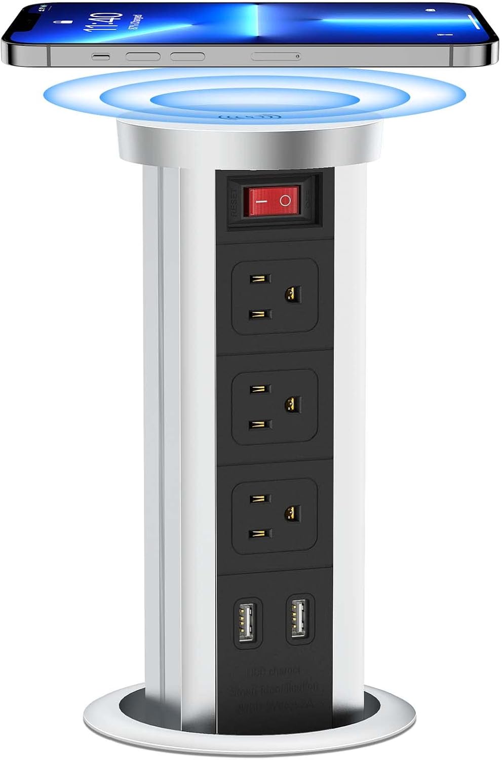 BTU Automatic Pop Up Power Strip, Retractable Hidden Recessed Power with 2 4.2A USB Charger Ports and Wireless Charger Station