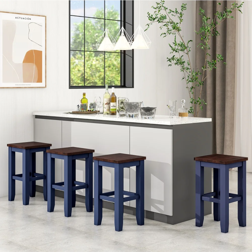 Farmhouse 5-Piece Counter Height Dining Sets, 4 Stools, Square Wood Table with 3-Tier Adjustable Storage Shelves and Wine Racks for Small Spaces