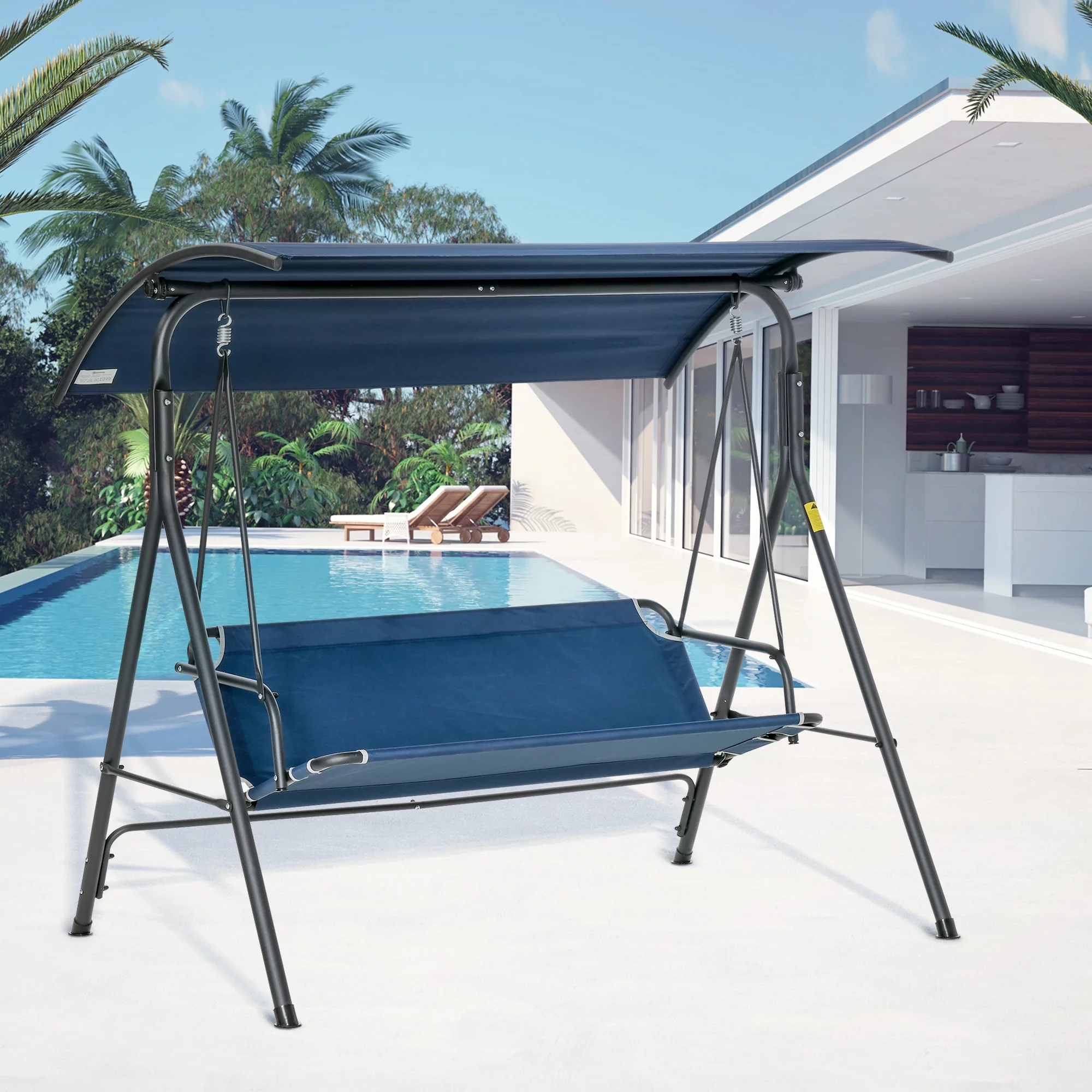 Outsunny Steel Porch Swing - Dark Blue