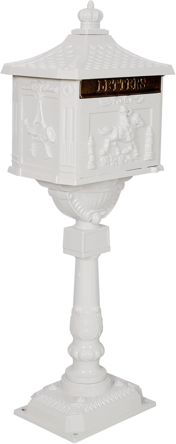 Cast Aluminum Vintage Mailbox with Post,Freestanding Mail Boxes for Outside