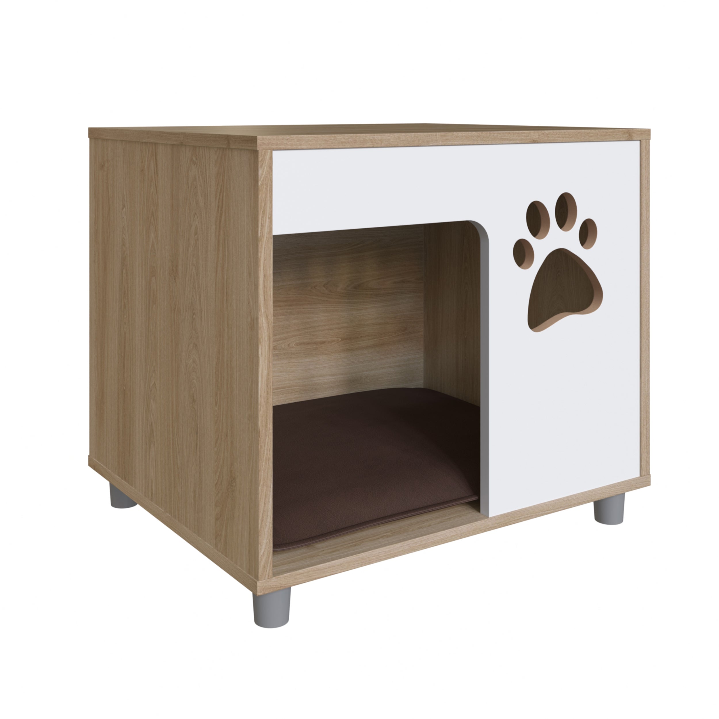 Cat and Dog End Table Pet Bed with Brown Faux Leather Cushion