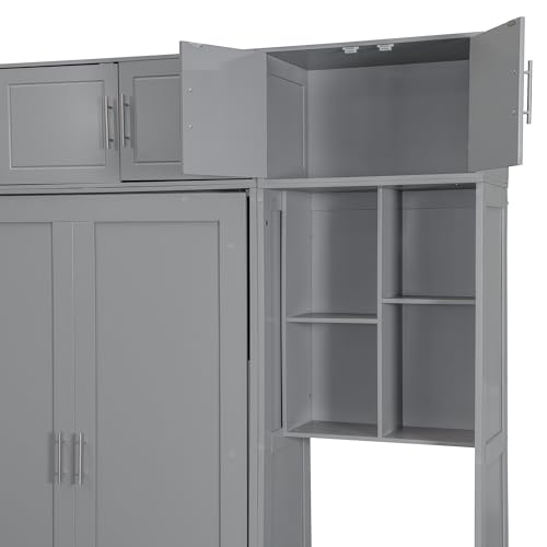 Polibi Full Size Wall Murphy Bed with Built-in Desk & Shelves - Multi-Functional Wall Bed for Small Apartments, 3 Storage Cabinets