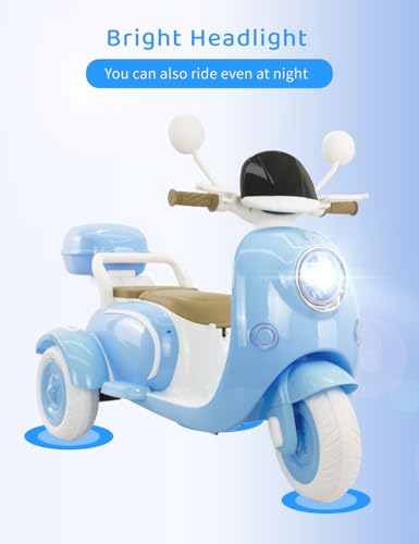 Kids Electric Motorcycle,3 Wheel Bike, Electric Scooter for 3 Year Old,3-Wheel 12V Ride On Scooter for Kids with Storage Compartments