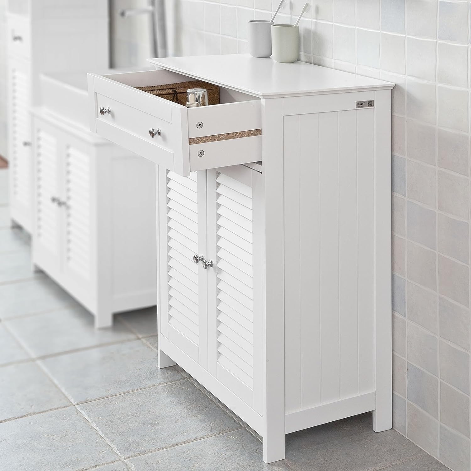Haotian Bathroom Vanity Set White Bathroom Storage Cabinet with Drawer and Double Shutter Door (FRG238-W)