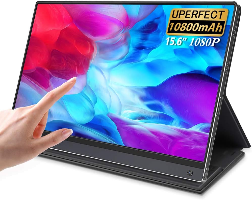 Battery Portable Monitor, UPERFECT Upgraded 15.6 Inch IPS HDR 1920X1080 FHD USB C Monitor Built-in 10800mAh Battery & Quad Speaker