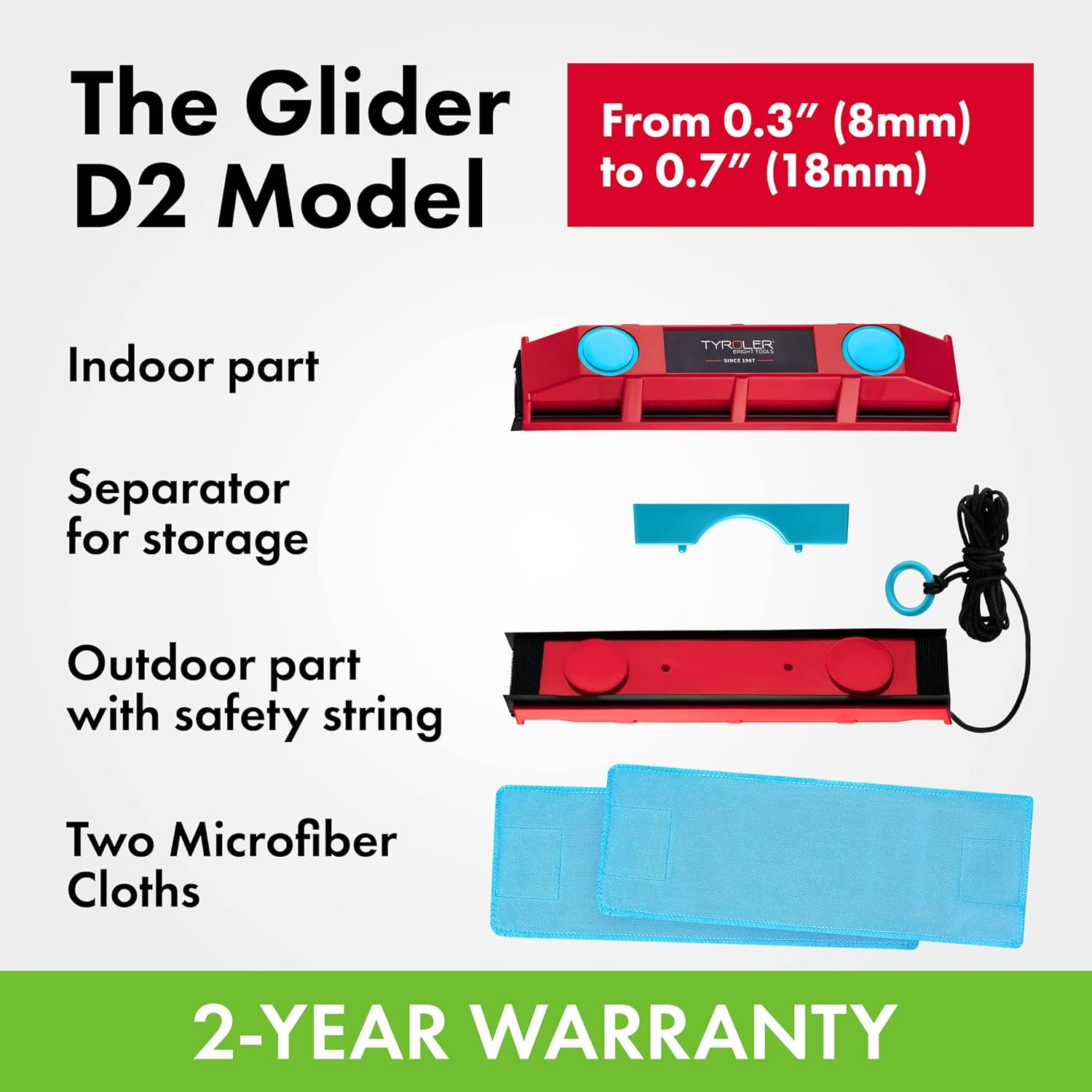 Tyroler Bright Tools The Glider D-2 Magnetic Window Cleaner for Double Glazed Windows. Fit to 0.3in - 0.7in Window Thickness. Glass Cleaner Pack of 2