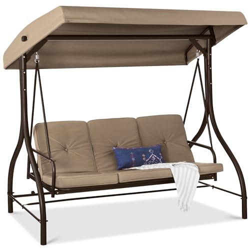 Best Choice Products 3-Seat Outdoor Large Converting Canopy Swing Glider, Patio Hammock Lounge Chair for Porch, Backyard w/Flatbed, Adjustable Shade