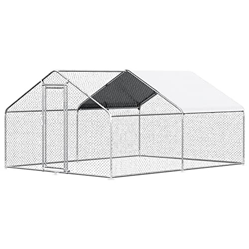 Chicken Coop Large Metal Chicken Run for 6/10 Chickens Poultry Cage with Waterproof Cover for Duck Walk-in Chicken Pen for Yard