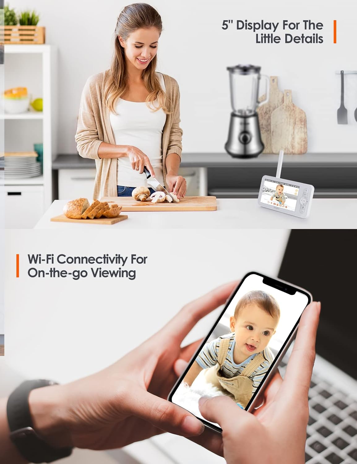 Video Baby Monitor, Baby Time 5 Color Display with 1080P Pan/Tilt Camera, Infrared Night Vision, Two-Way Audio, Temperature & Sound Alarm