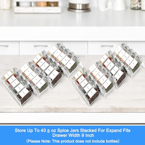 Acrylic Seasonings Spice Rack,4 Tier,Expandable From 9" to 18",Acrylic Spice Drawer Organizer,Organize and Display Your Spices