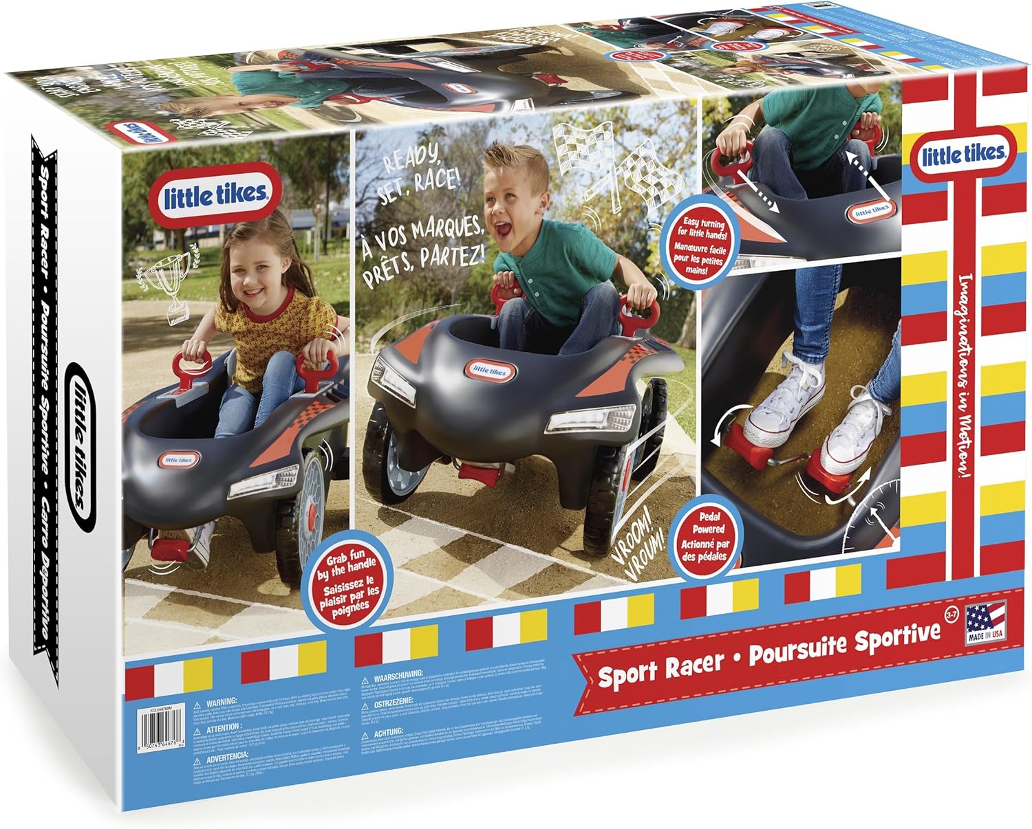 Little Tikes Jett Car Racer Black, Ride On Car with Adjustable Seat Back, Dual Handle Rear Wheel Steering, Racing Control, Kid Powered Fun