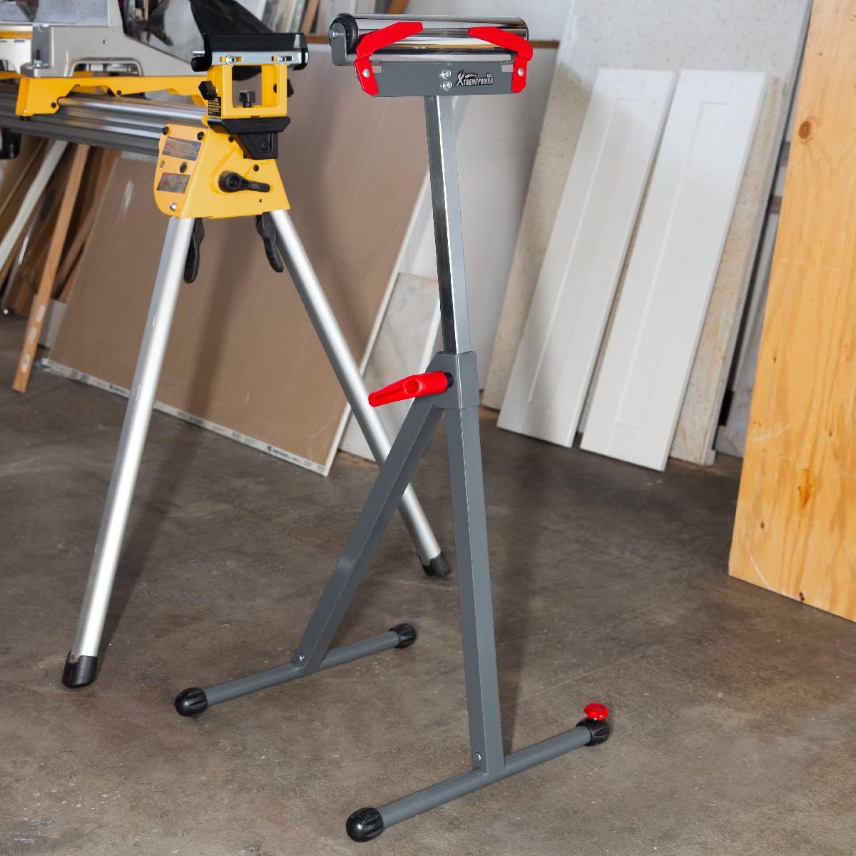 XtremepowerUS 65074 Folding Roller Stand 250 LBS Load Capacity Saw Horse Height Adjustable 250 LBS Load Capacity Grey Saw Table Miter Portable Pack