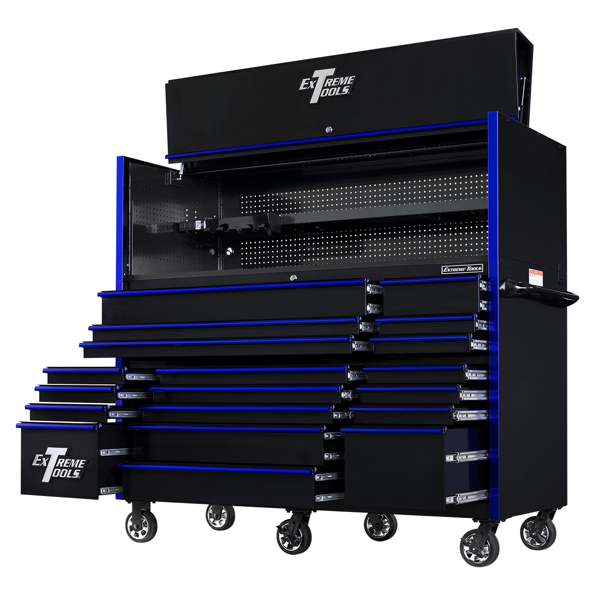 used toolboxExtreme Tools 72in. x 30in. 19 Drawers Triple Bank Roller Cabinet and Power Workstation Hutch Combo