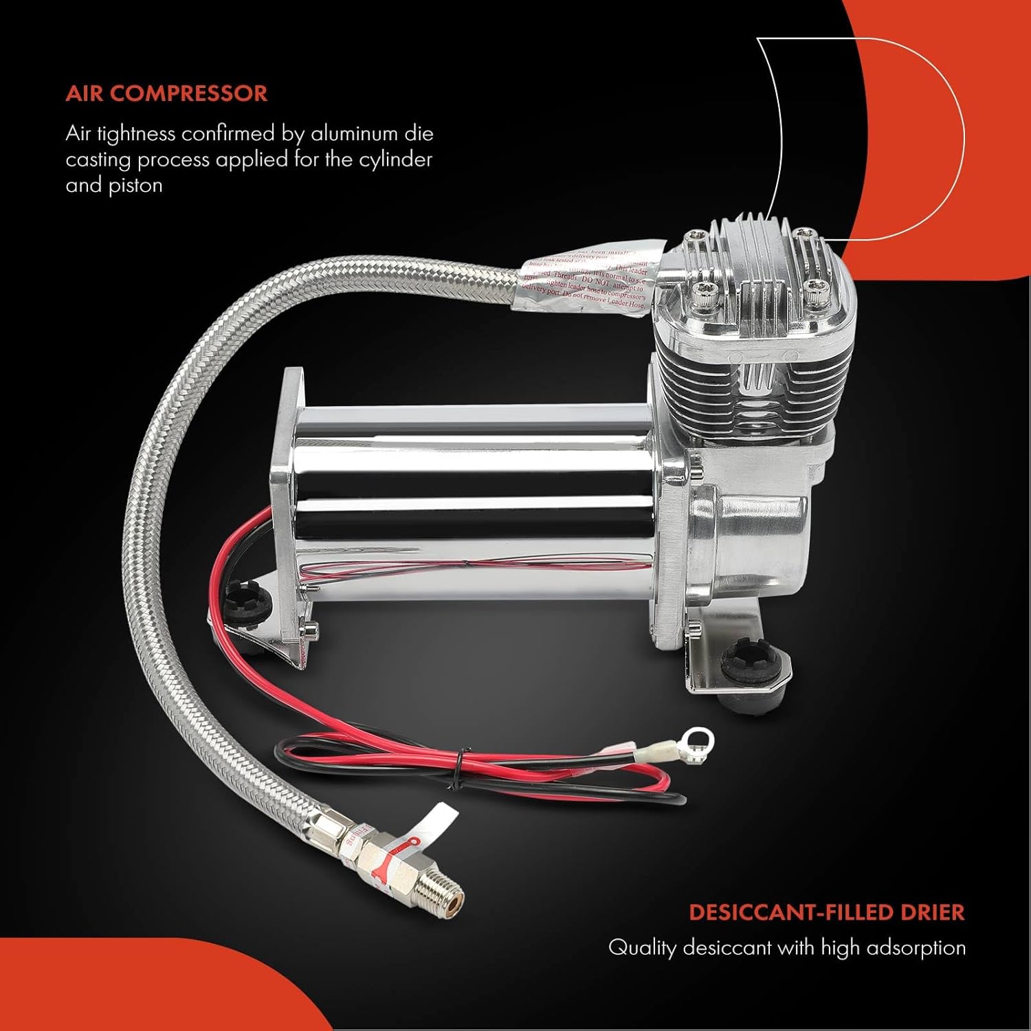 A-Premium 200PSI 3/8 NPT 12V Air Ride Suspension Compressor Pump Kit with Air Filter Stainless Steel Hose Check Valve