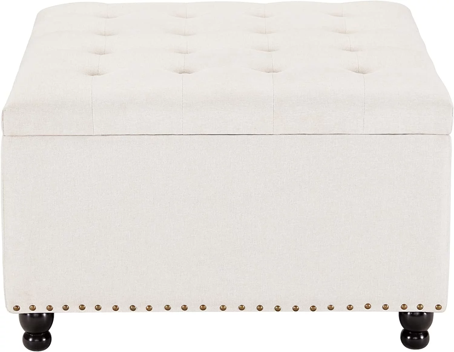 Large Square Storage Ottoman Bench, Tufted Coffee Table Ottoman with Storage, Oversized Storage Ottomans Toy Box Footrest for Living Room, Black