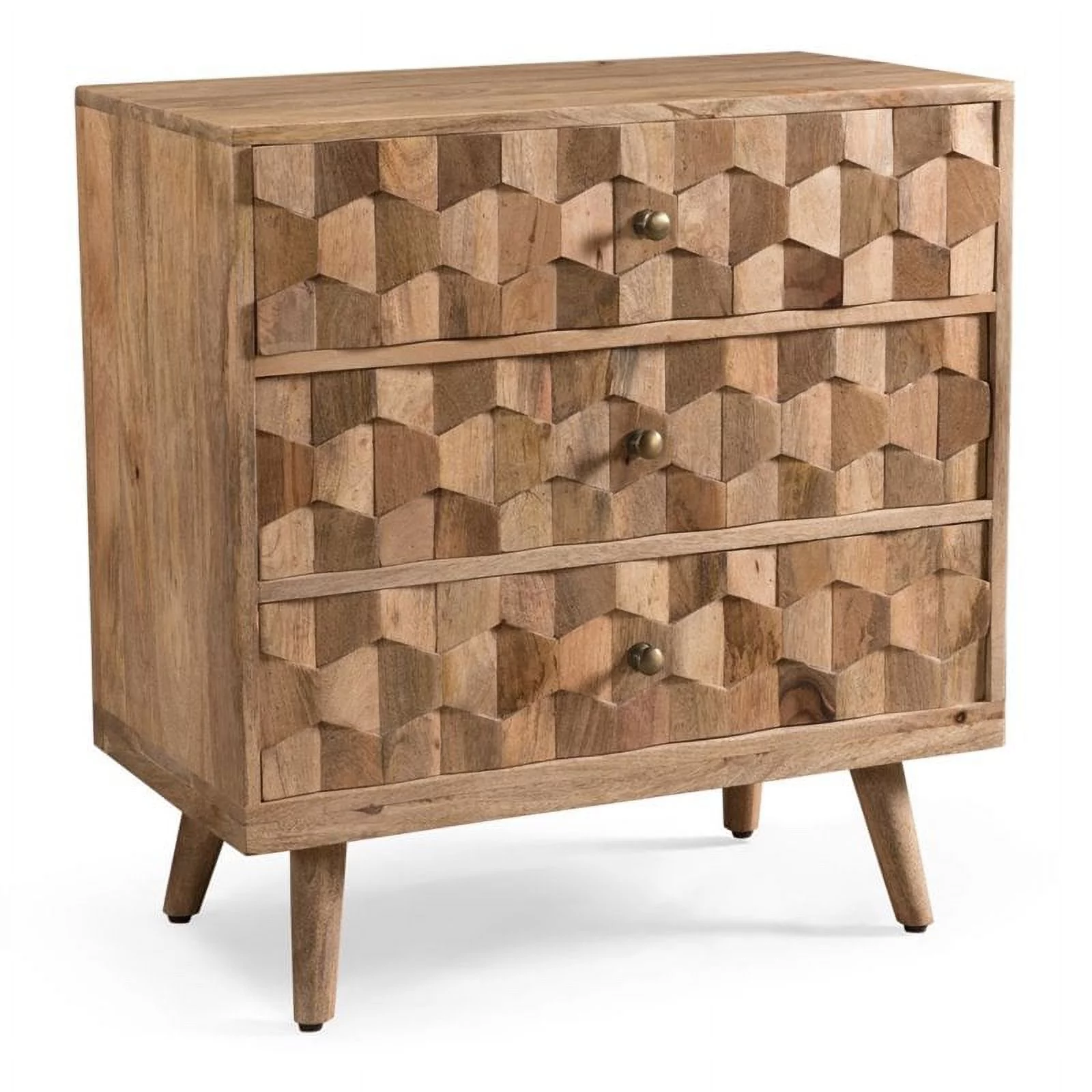 Pemberly Row Mid-Century Modern Mango Wood 3 Drawer Chest in Natural