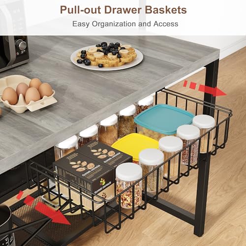 46" Large Kitchen Island Table Baker Rack with Power Outlet and 3-Tier Storage-Microwave Stand Oven Shelf, Metal Coffee Bar Table