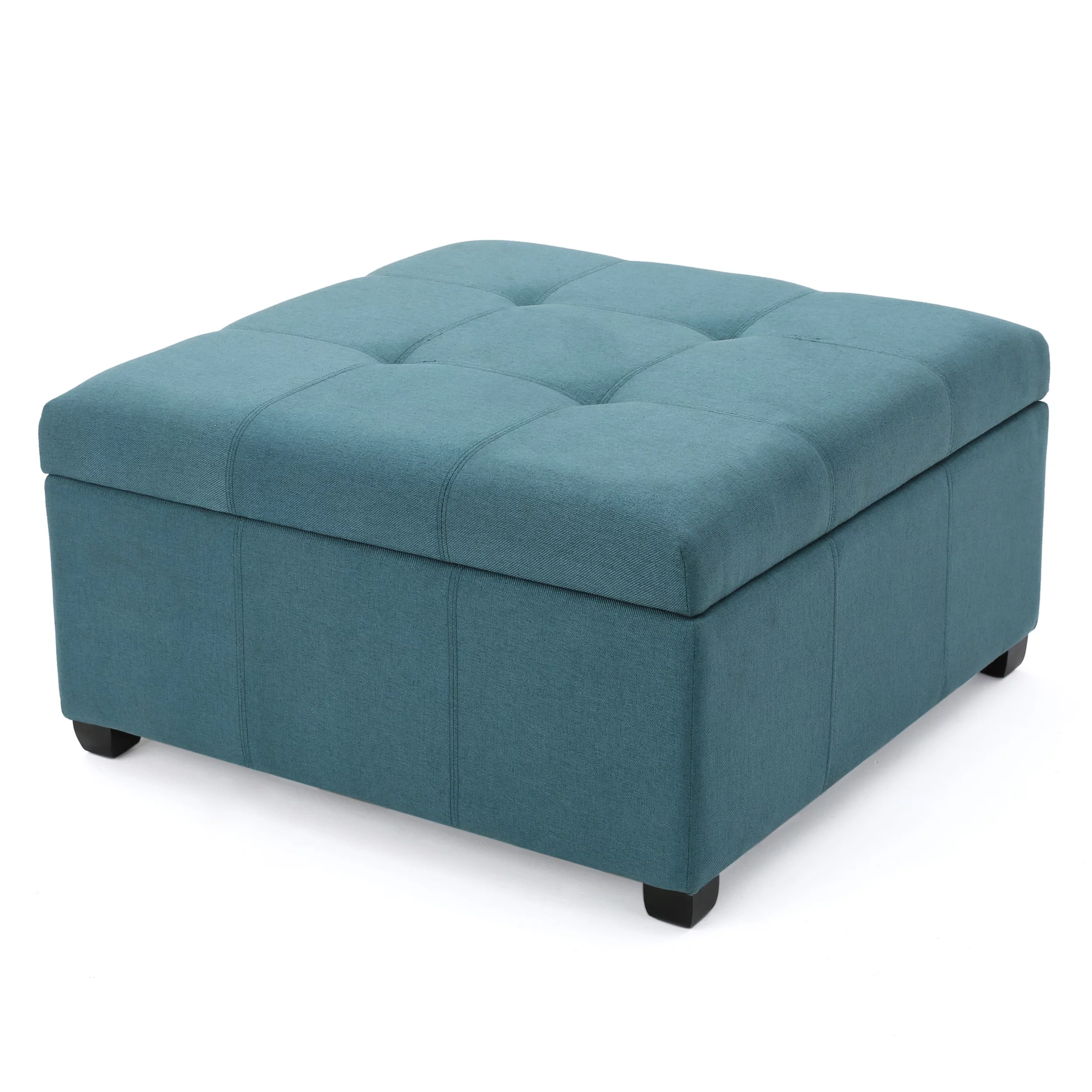 Noble House Lomita Dark Teal Fabric Storage Ottoman