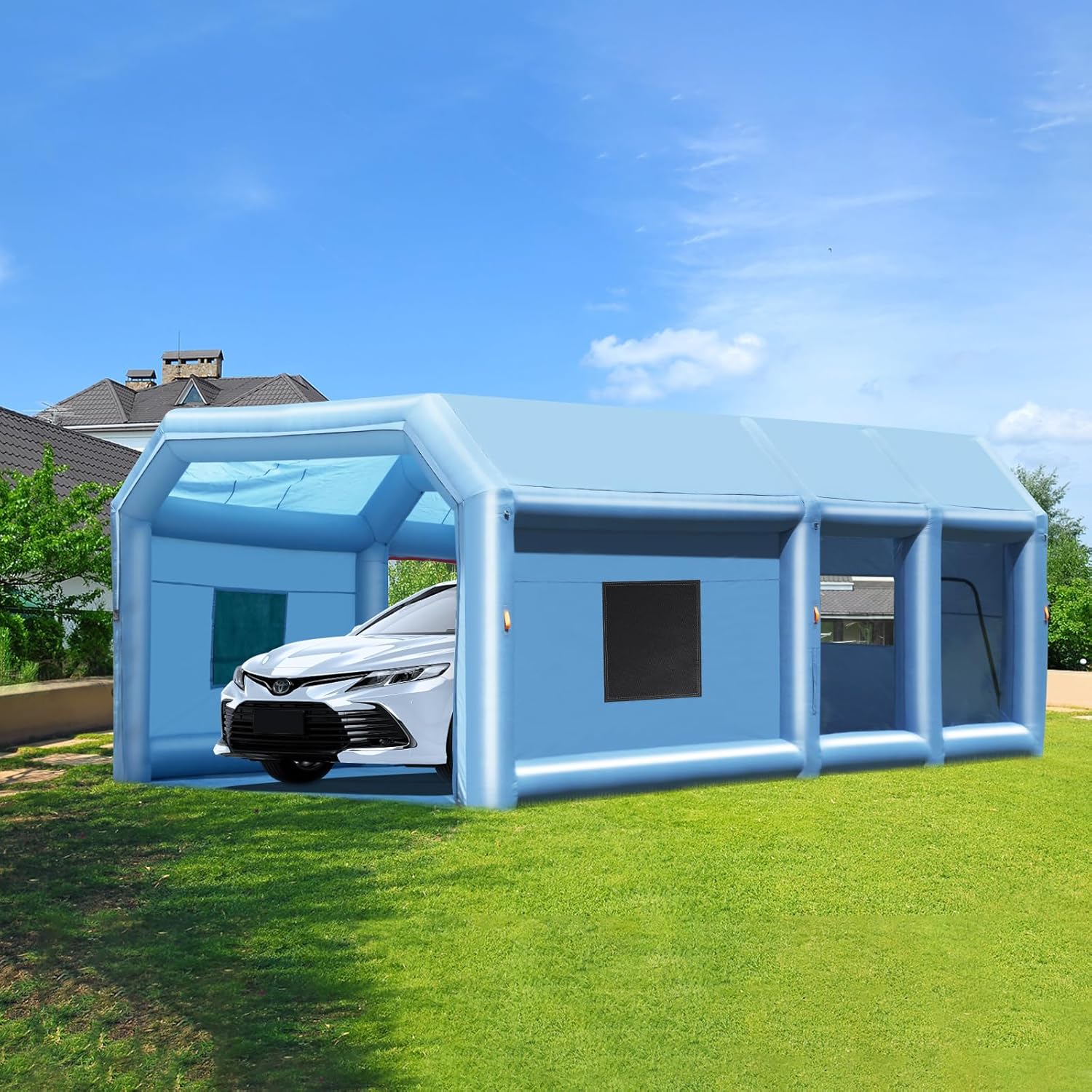 VEVOR Inflatable Paint Booth, 23 x 13.1 x 9 ft Inflatable Spray Booth, with 750W+480W Powerful Blowers and Air Filter System, Large Motorcycle