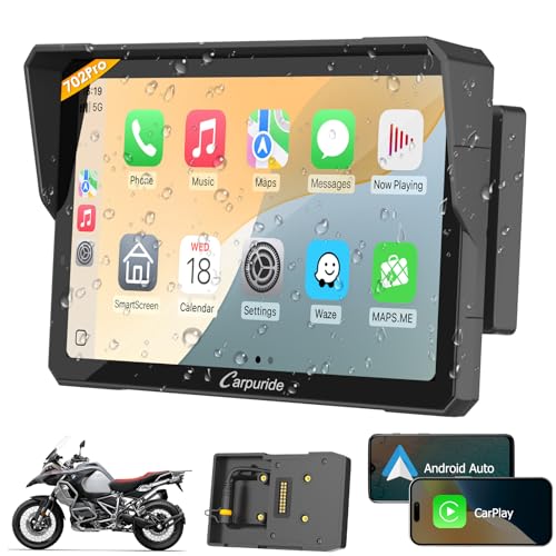 Carpuride W603 Motorcycle Carplay Screen, Wireless CarPlay & Android Auto for Moto, Remote Control，6.3" Waterproof Touchscreen, BT Trans