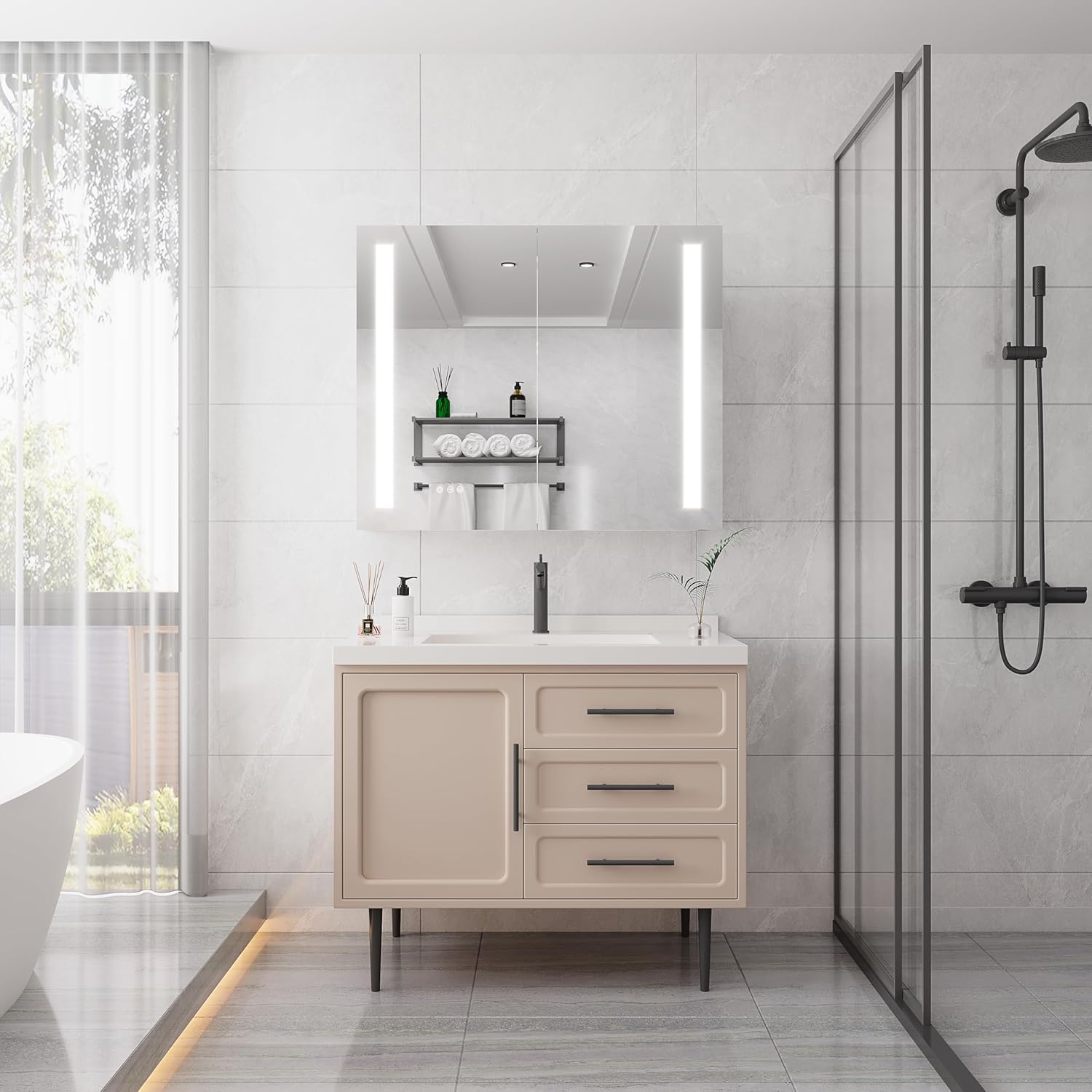 36 x 30 inch Medicine Cabinet with LED Vanity Mirror, Anti-Fog, Dimmable, Recessed or Surface Mount