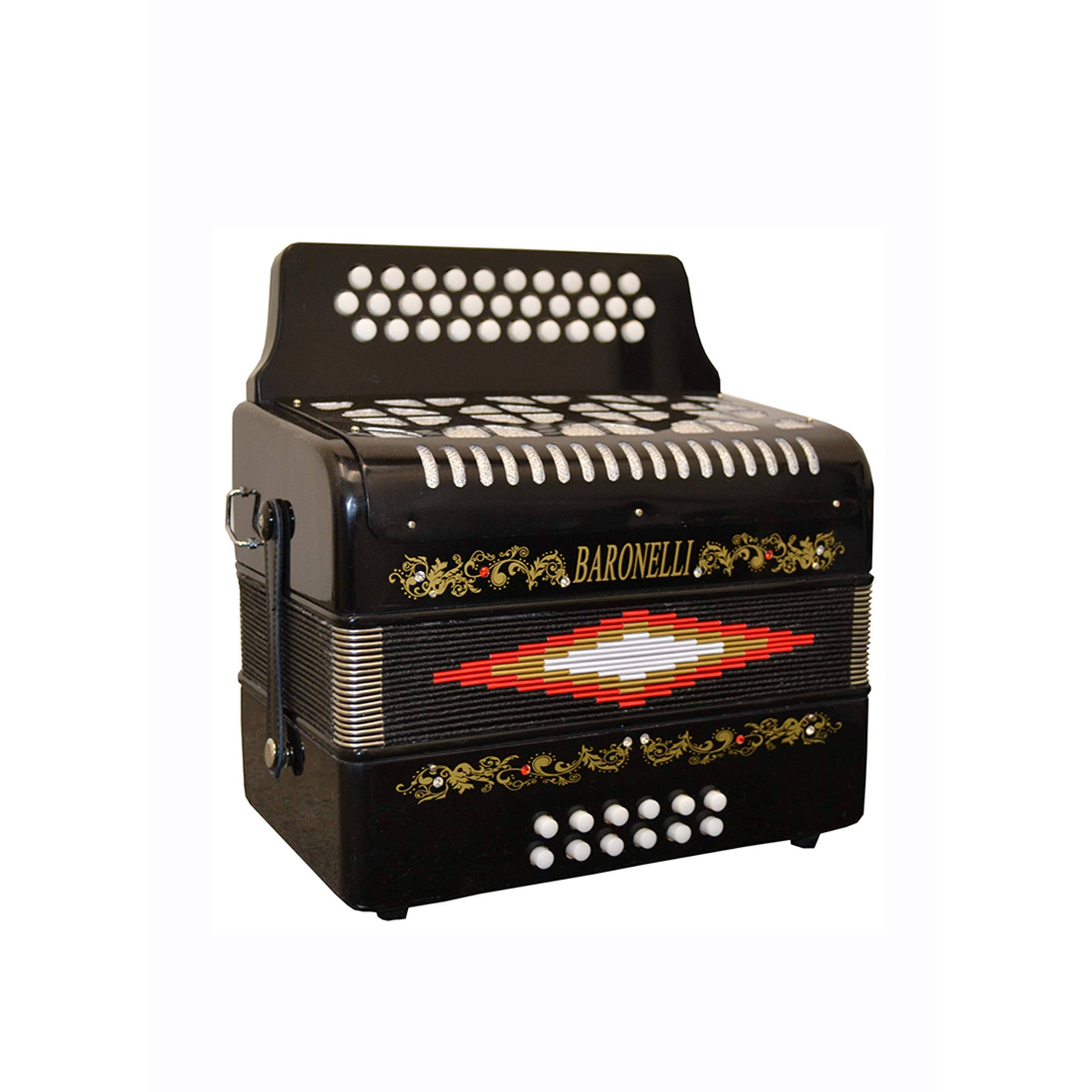 Baronelli Full Size 31 Button 12 Bass Accordion, GCF, with Straps, Case, Black