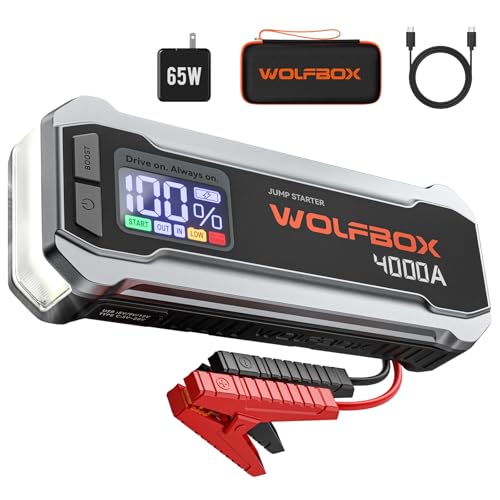 WOLFBOX 4000A Jump Starter,12V Car Battery Jump Starter with 65W Quick Charger,LED Display