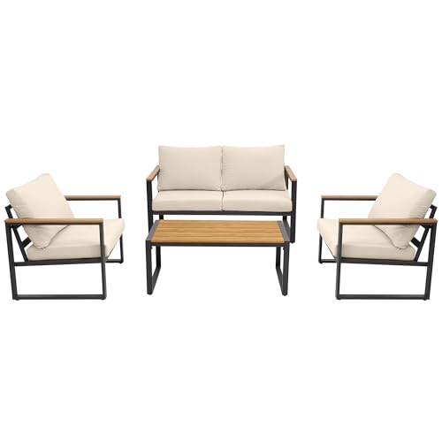 Patio Furniture Set, 4 Pieces Outdoor Patio Furniture with Coffee Table Set