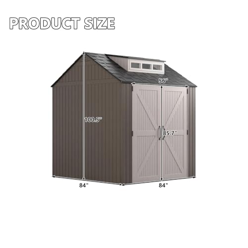 Large Resin Outdoor Storage Shed with Floor (7-10.5 Ft) - Weatherproof Double Wall Construction for Lawn Mowers, Garden Tools, Bike & Pool Supplies