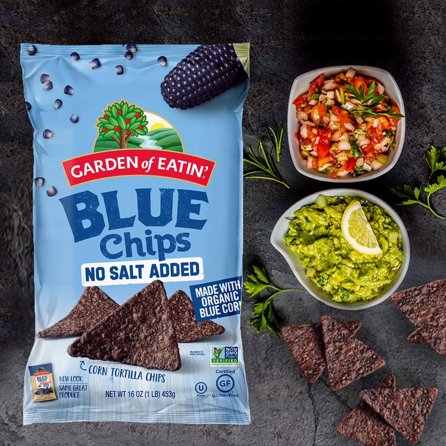 Garden of Eatin No Salt Added Blue Corn Tortilla Chips 16 oz. Pack