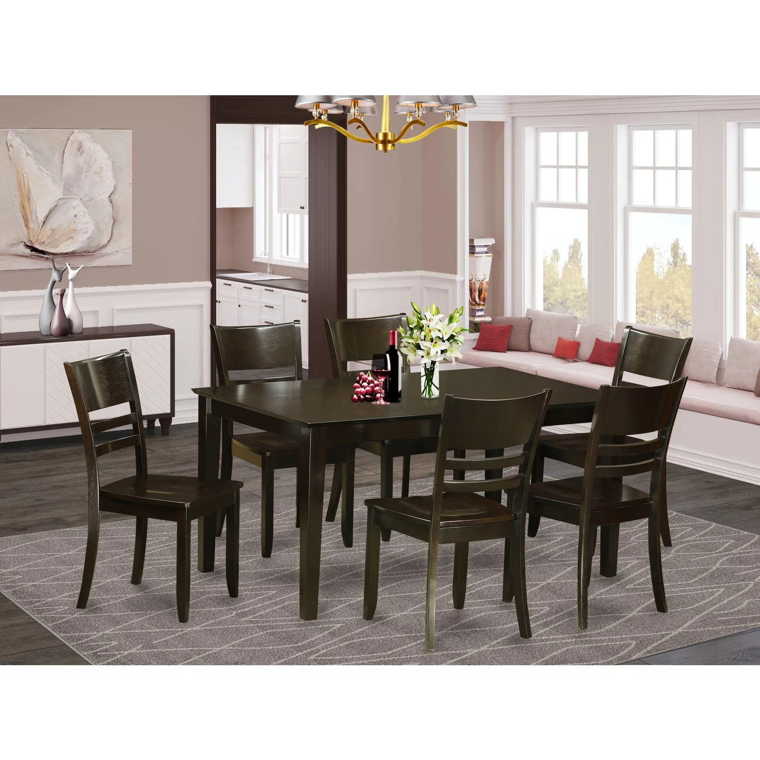 East West Furniture  7 Piece Dining Table Set For 6-Dining Table and 6 Chairs