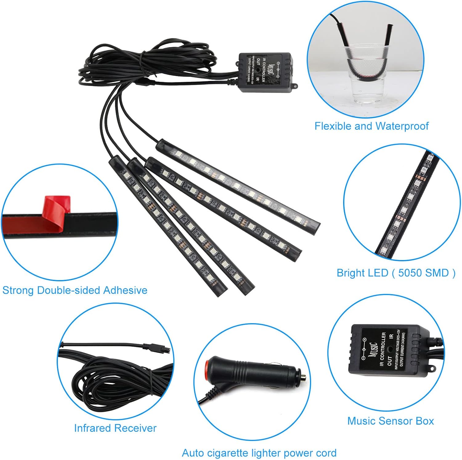 Interior Car Lights, WEBUPAR Car Accessories 10 in 1 Car LED Strip Lights with APP Control, 236 inches Fiber Optic