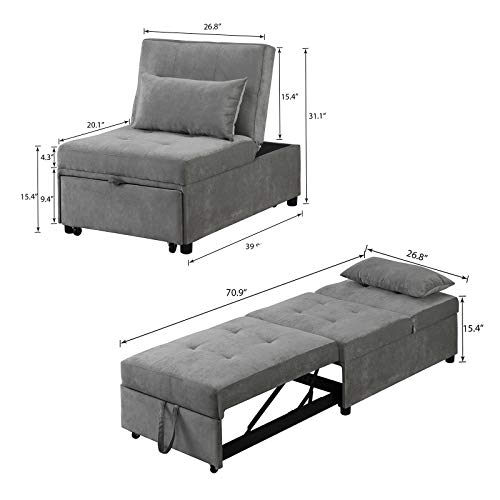 Sofa Bed,Folding Ottoman Sleeper Bed,4 in 1 Multi-function Faux Leather Convertible Chair Recliner Sofa with Pillow