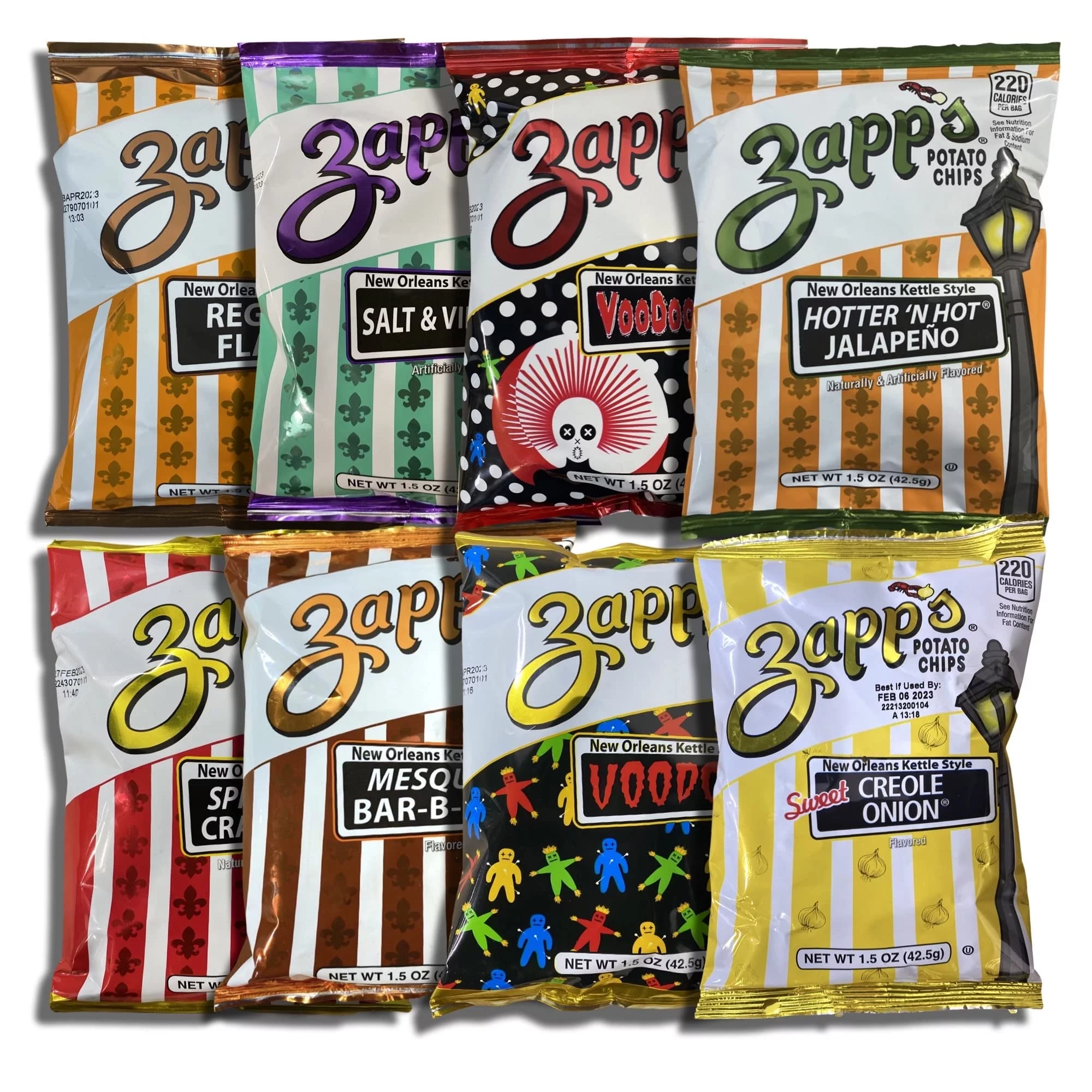 New Orleans Kettle Style Potato Chips 8 Flavor Variety Pack | Voodoo, Mesquite BBQ, Cajun Crawtator, Jalapeno, Gator Dill, Voodoo Heat, Original