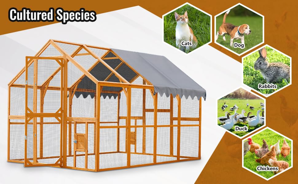 109.6'' Large Wood Chicken Coop Enclosures,Walk-in Poultry Cage