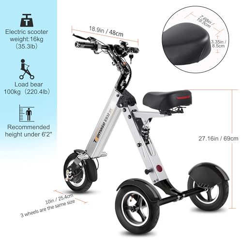 TopMate ES32 Electric Scooter 3 Wheels Foldable Trike with Seat for Adults, Light Weight with Reverse Function and Key Switch