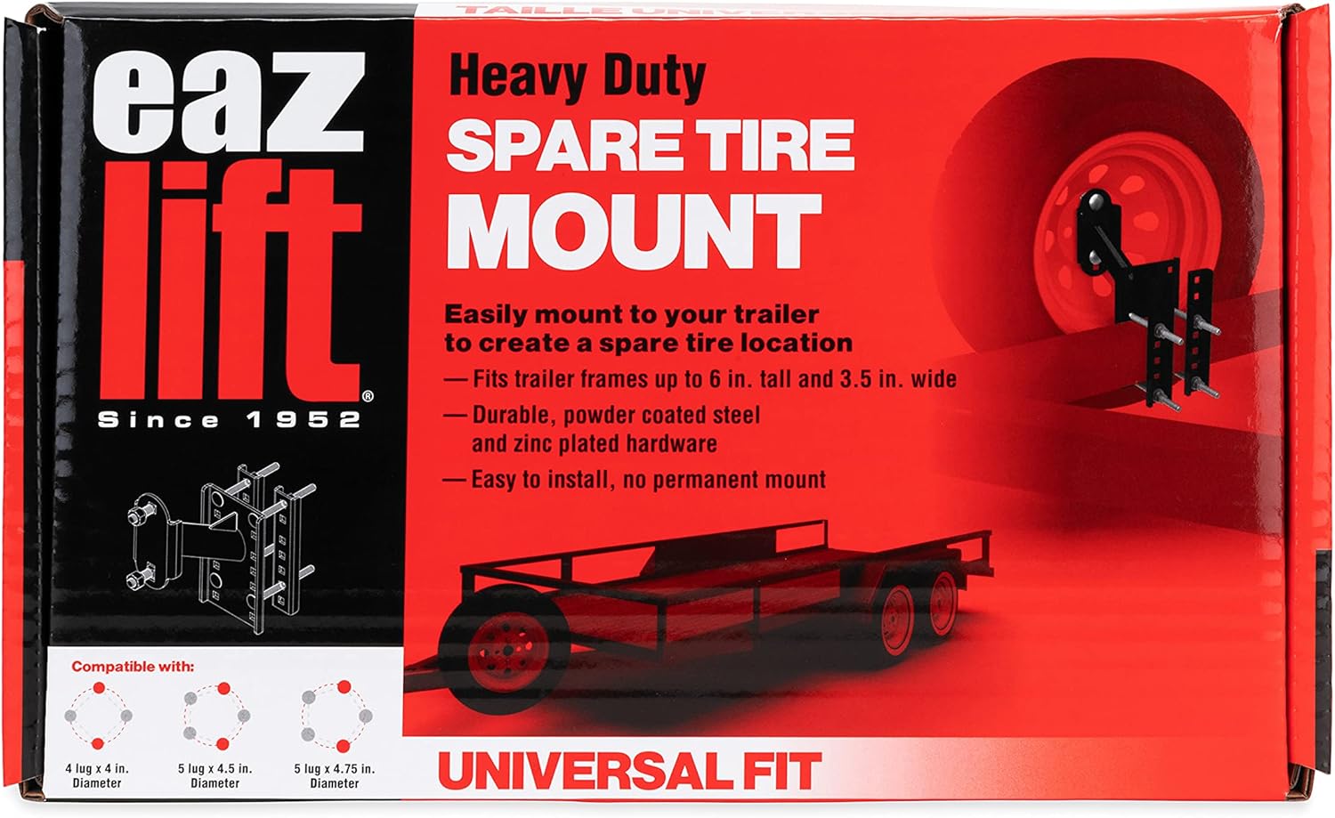 Camco Eaz-Lift Spare Tire Carrier | Easily Mounts to Your Trailer to Create an Exterior Spare Tire Mount Location | Fits Trailer Tongues Up to 6 Tall