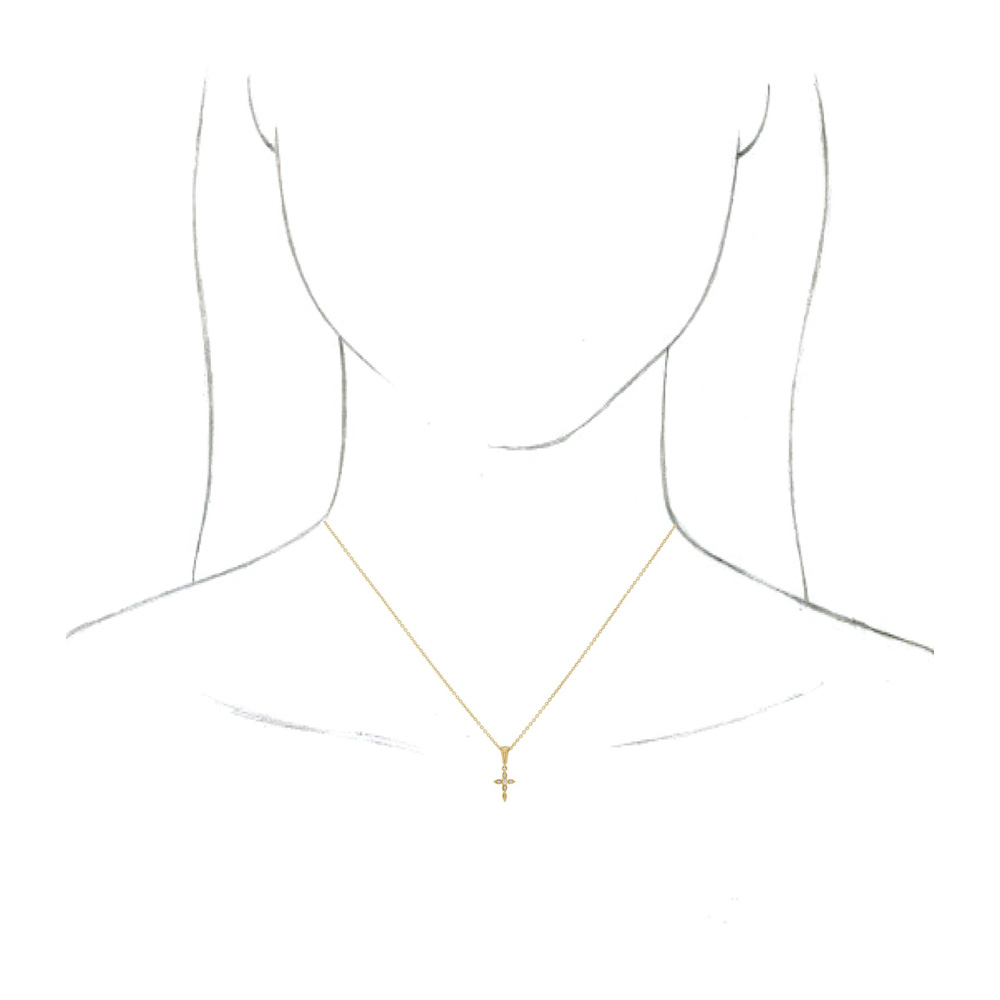 14K Yellow Gold .03Ctw Diamond Petite Vintage Cross Necklace, 16-18 In