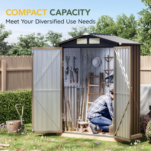 6x4FT Outdoor Steel Storage Shed with Clear Window, Lockable Doors, Weather-Resistant Metal Tool Shed for Garden, Backyard, Patio, and Utility Storage