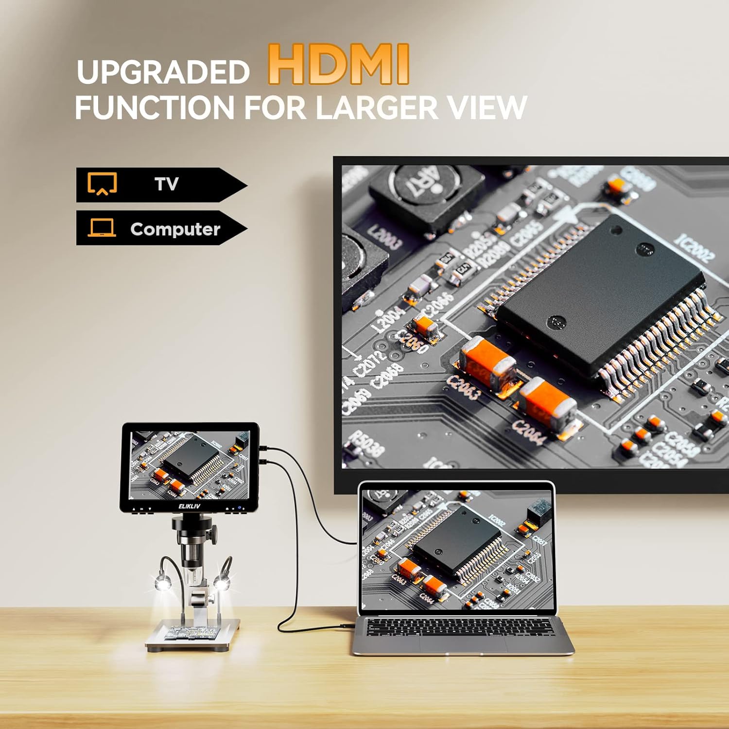 Elikliv EDM9 Pro 7" HDMI Digital Microscope, 1200X Coin Microscope for Adults,1080P Soldering Microscope,16MP Coin Magnifier,IPS Screen,10 LED Lights