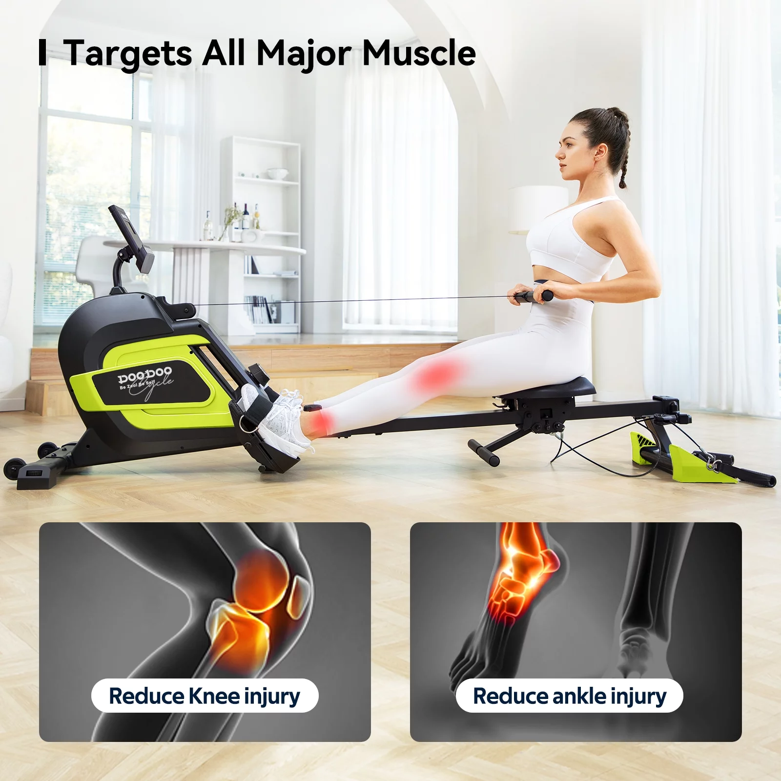 pooboo Rowing Machine Bluetooth 14 Levels Max 350 LBS Magnetic Rower with LCD Monitor, Tablet Holder, Upgraded Rowing Machines for Home use