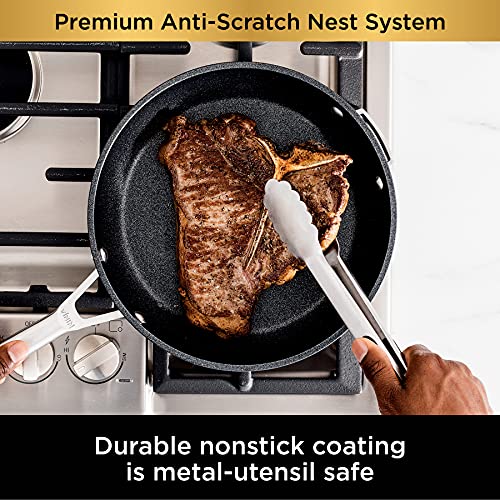 Ninja NeverStick Premium 10 Piece Pots & Frying Pans Set, with Glass Lids, Nesting, Hard Anodized, Kitchen Cookware Sets Nonstick