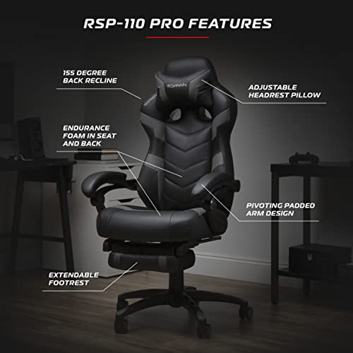 RESPAWN 110 Pro Gaming Chair - Gaming Chair with Footrest, Reclining Gaming Chair, Video Gaming Computer Desk Chair, Adjustable Desk Chair