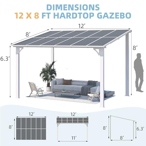AECOJOY 10&rsquo; x 10&rsquo; Gazebo, Wall Mounted Gazebos Pergola on Clearance, Outdoor Patio Lean to Gazebo Awnings for Deck, Porch